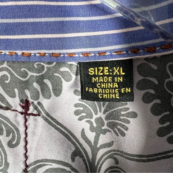 So Cal Men’s Size Extra Large Reworked Patchwork Button Up Blue Striped Shirt - Picture 8 of 11